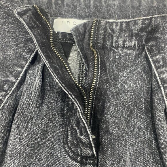 IRO Women's Mini Skirt Sz 36 (4) Pleated Black Gray Wash Denim Zip Fly Pockets - Picture 3 of 8